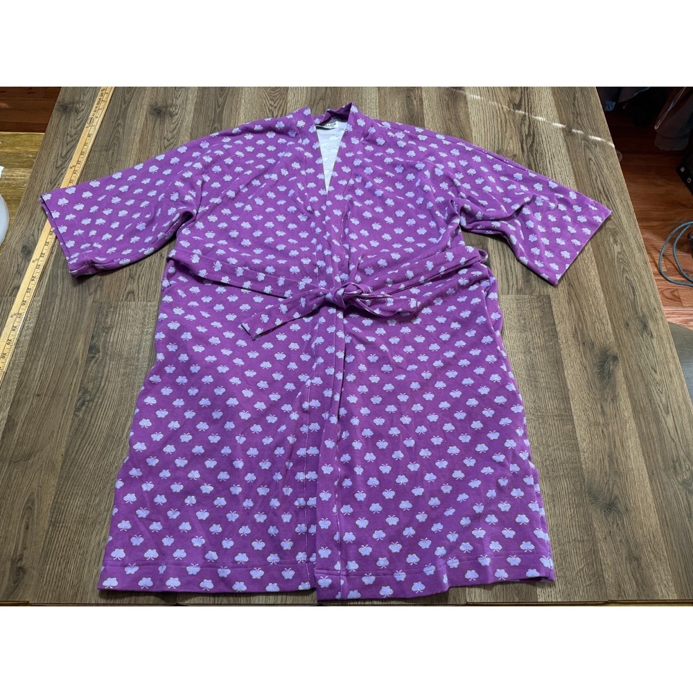 Aspen Lane Robe, Women's Size S/M, Purple, White Butterflies, Tie Waist